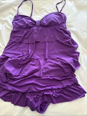 Kenneth Cole Purple Tiered Ruffle Tankini